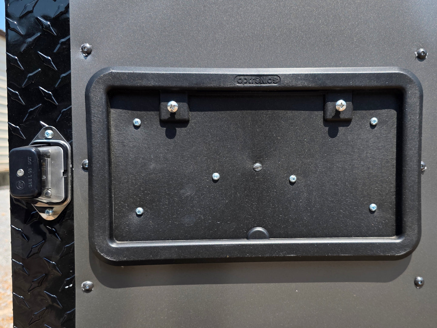 8.5' X 20' Charcoal Grey Custom Enclosed Trailer Mobile Office and Command Center License plate bracket picture 