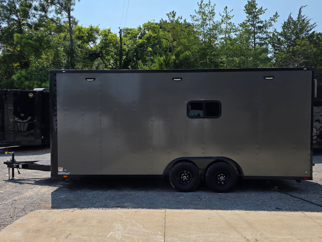8.5' X 20' Charcoal Grey Custom Enclosed Trailer Mobile Office and Command Center Right side picture 