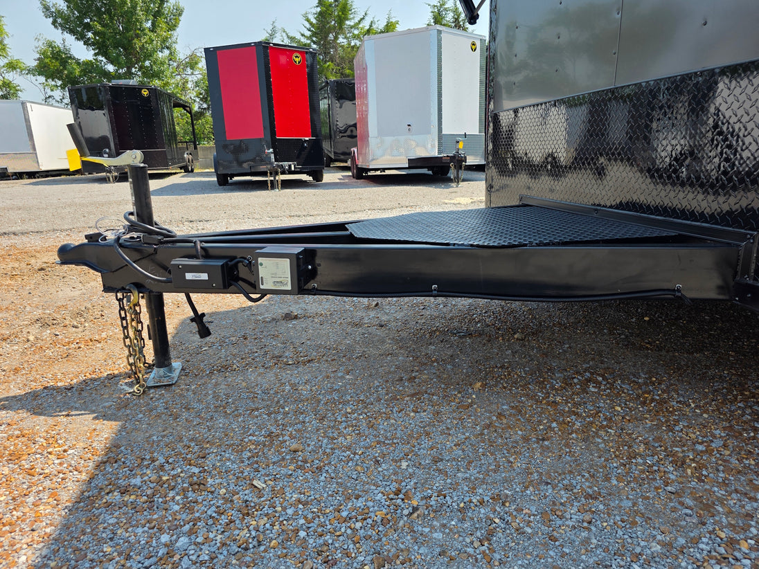 8.5' X 20' Charcoal Grey Custom Enclosed Trailer Mobile Office and Command Center Tongue picture 