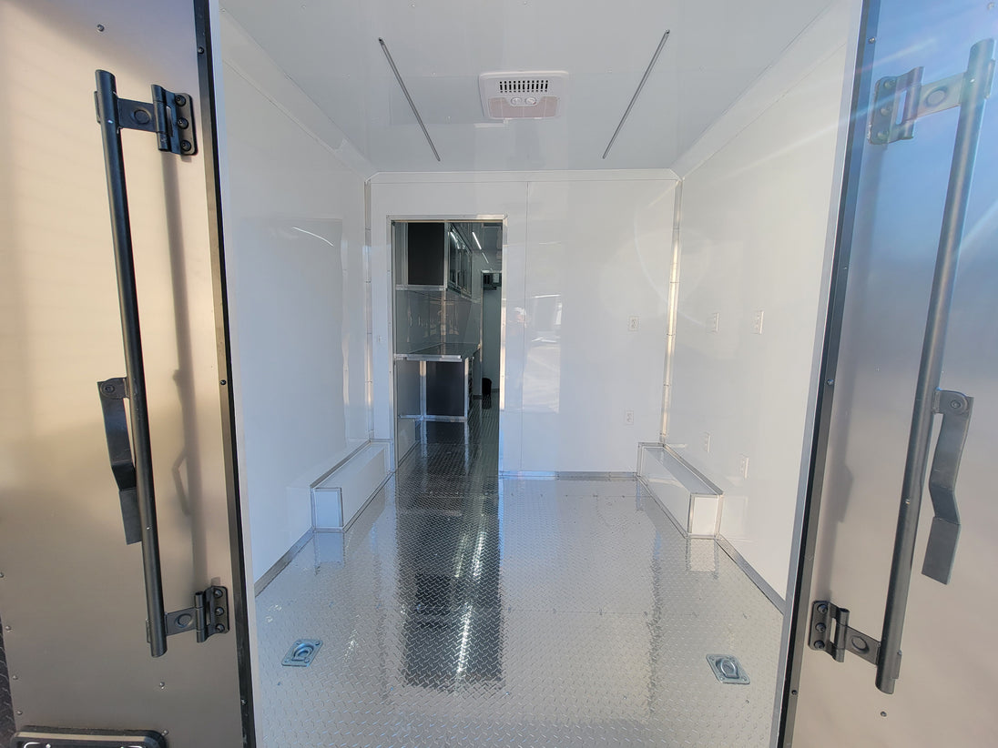 8.5' X 20' Charcoal Grey Office and Mobile Command Center Enclosed Trailer Interior 1