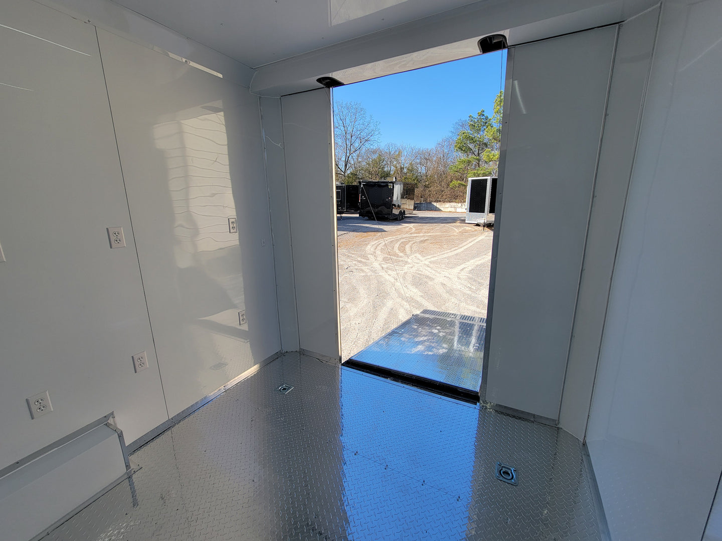 8.5' X 20' Charcoal Grey Office and Mobile Command Center Enclosed Trailer Interior 11