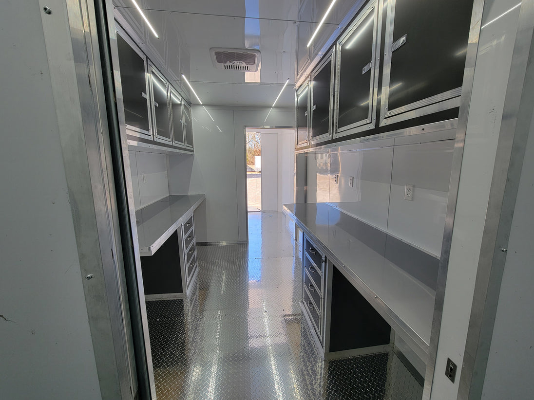 8.5' X 20' Charcoal Grey Office and Mobile Command Center Enclosed Trailer Interior 13