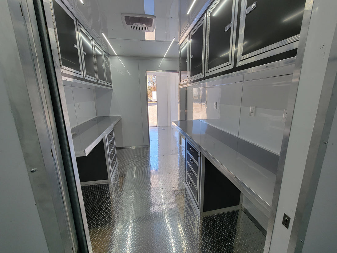 8.5' X 20' Charcoal Grey Office and Mobile Command Center Enclosed Trailer Interior 14