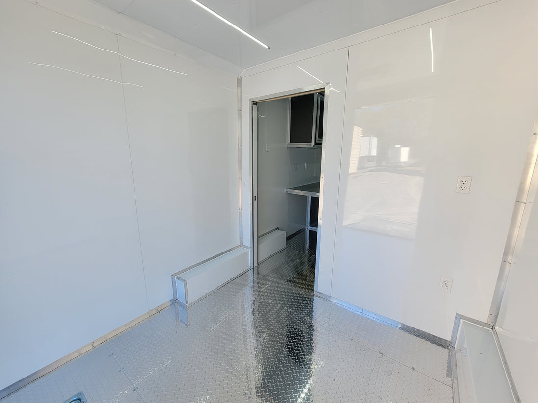 8.5' X 20' Charcoal Grey Office and Mobile Command Center Enclosed Trailer Interior 3