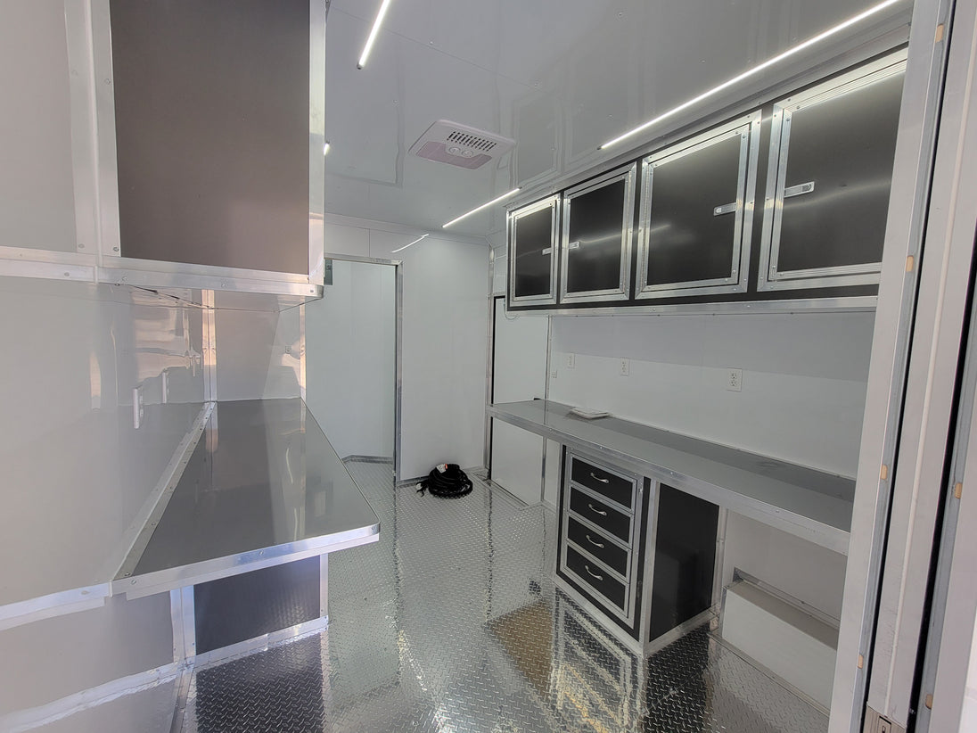 8.5' X 20' Charcoal Grey Office and Mobile Command Center Enclosed Trailer Interior 4
