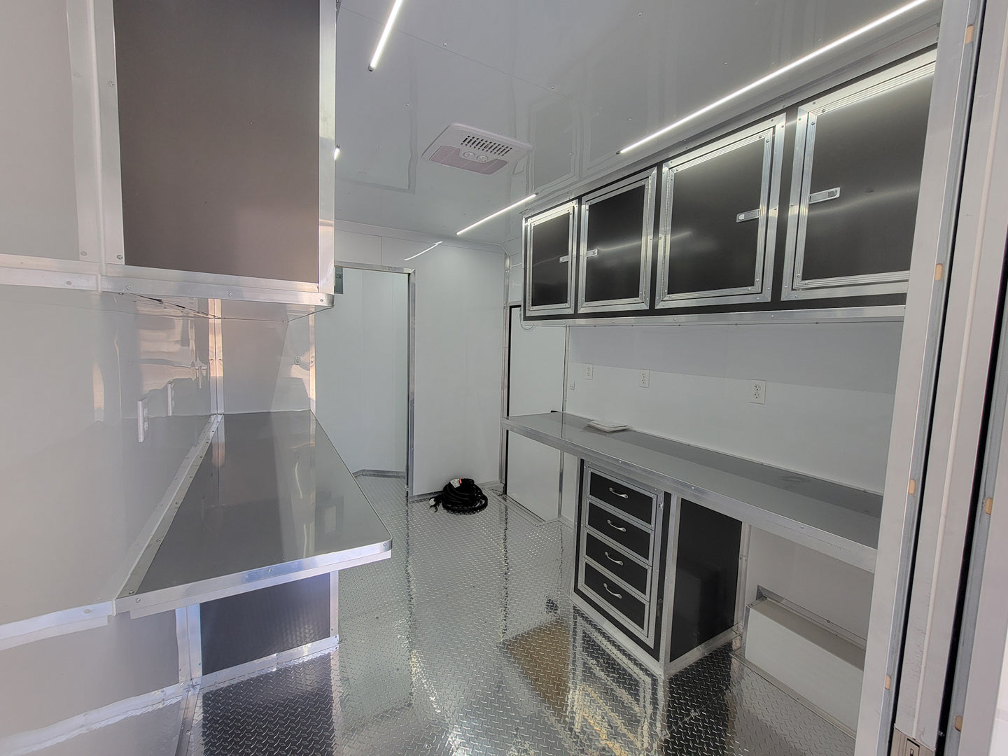 8.5' X 20' Charcoal Grey Office and Mobile Command Center Enclosed Trailer Interior 4