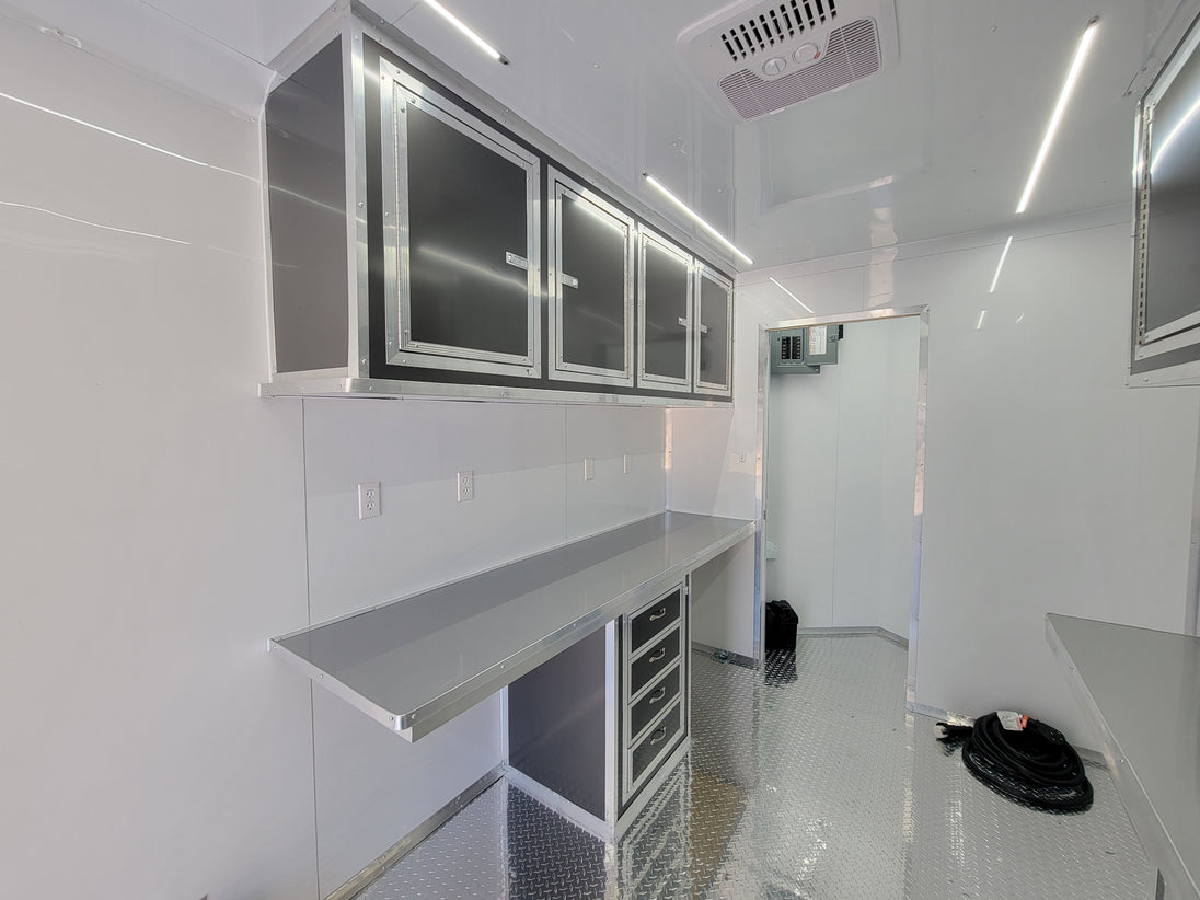 8.5' X 20' Charcoal Grey Office and Mobile Command Center Enclosed Trailer Interior 5