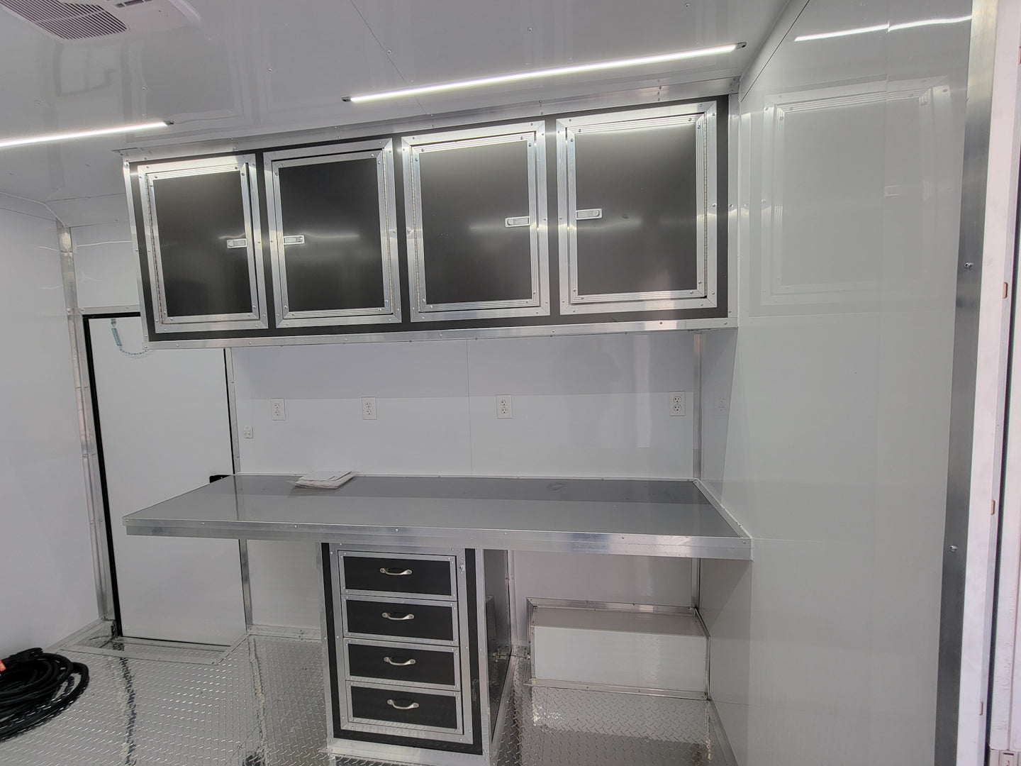 8.5' X 20' Charcoal Grey Office and Mobile Command Center Enclosed Trailer Interior 6