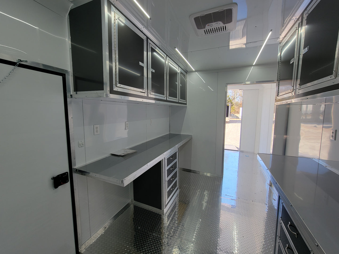 8.5' X 20' Charcoal Grey Office and Mobile Command Center Enclosed Trailer Interior 7