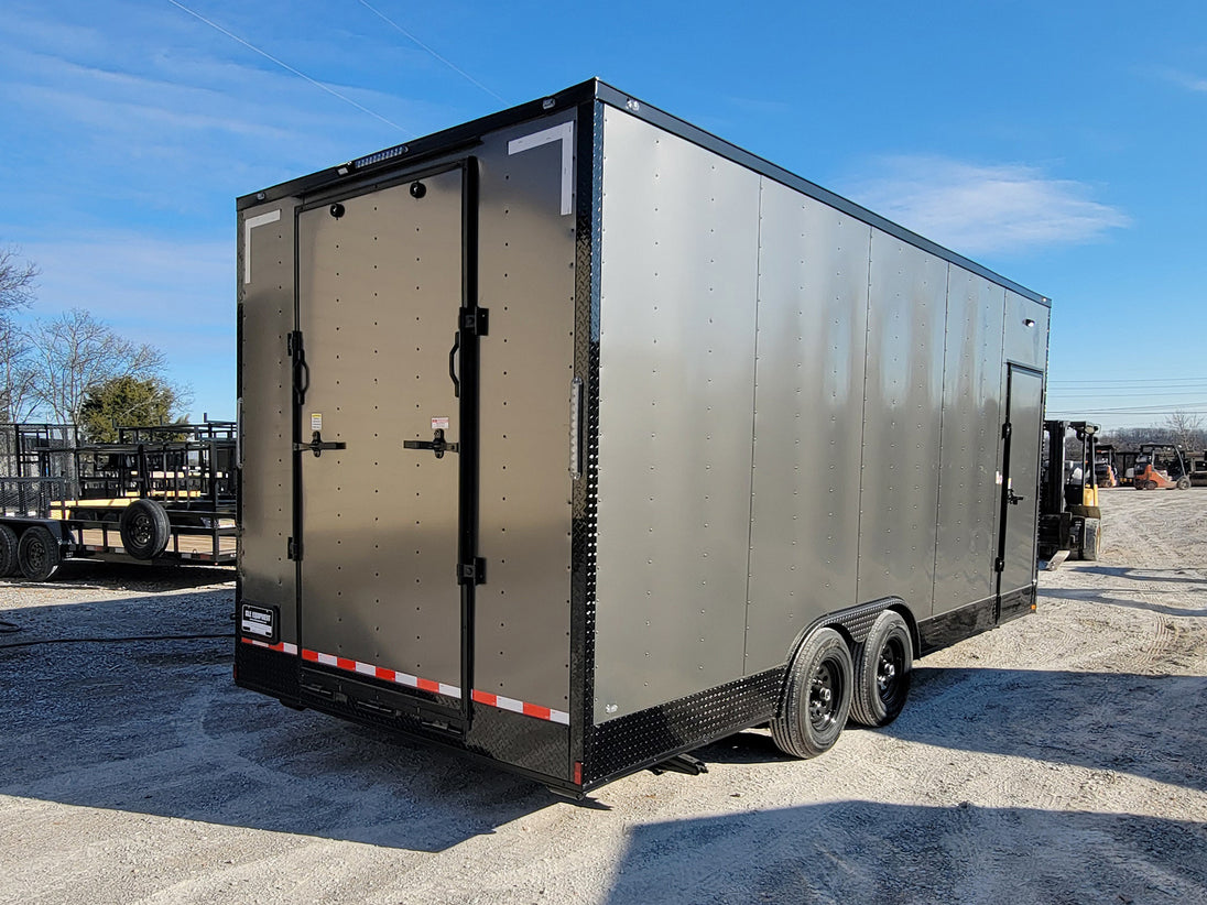 8.5' X 20' Charcoal Grey Office and Mobile Command Center Enclosed Trailer Passenger Side Rear