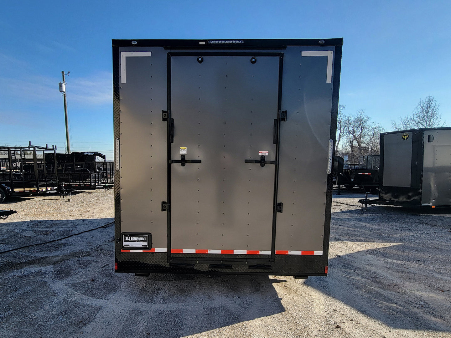 8.5' X 20' Charcoal Grey Office and Mobile Command Center Enclosed Trailer Rear 