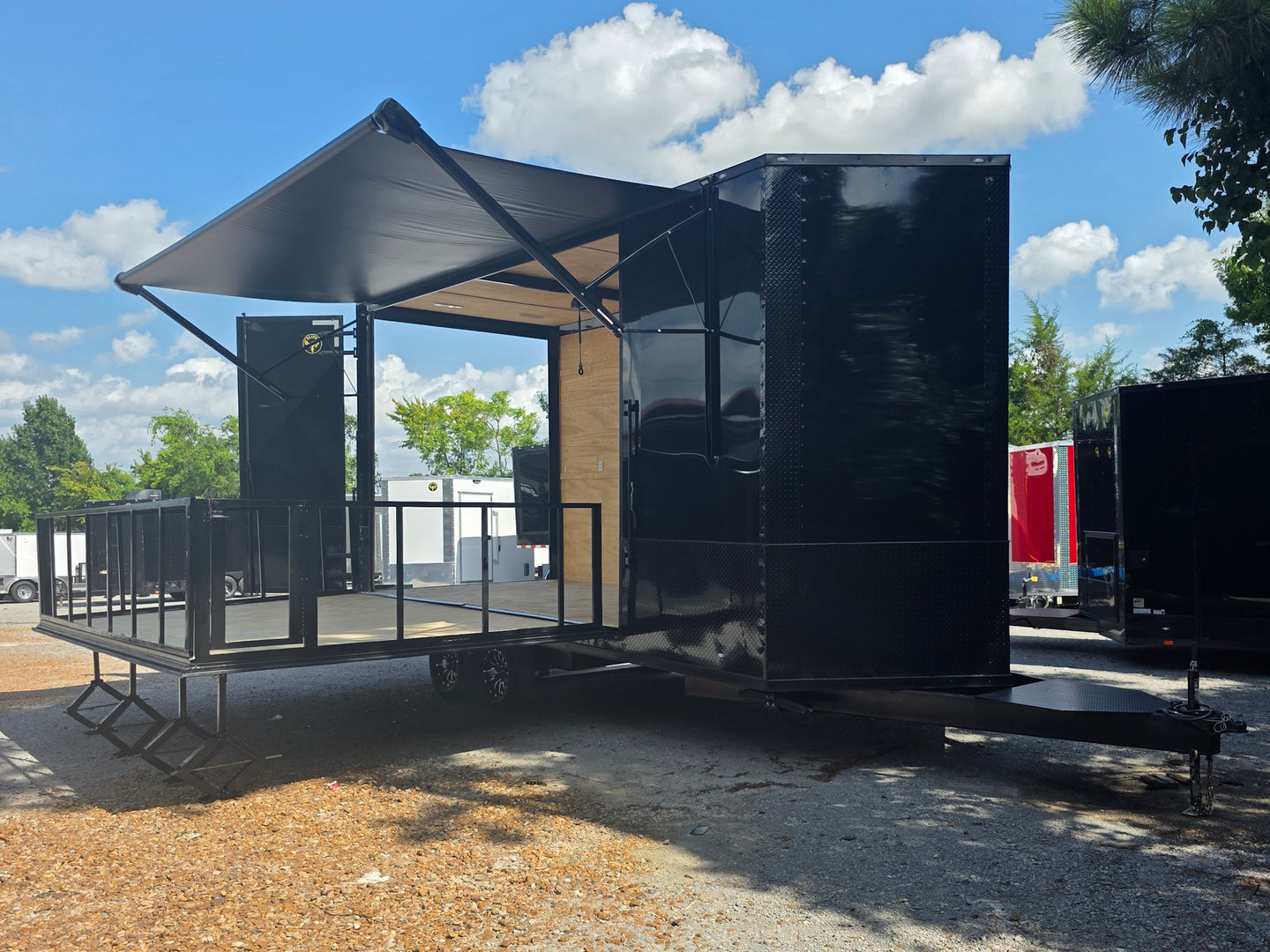 8.5' X 20' Custom Enclosed Marketing & Event Trailer With 14' Stage Open front left angle picture 