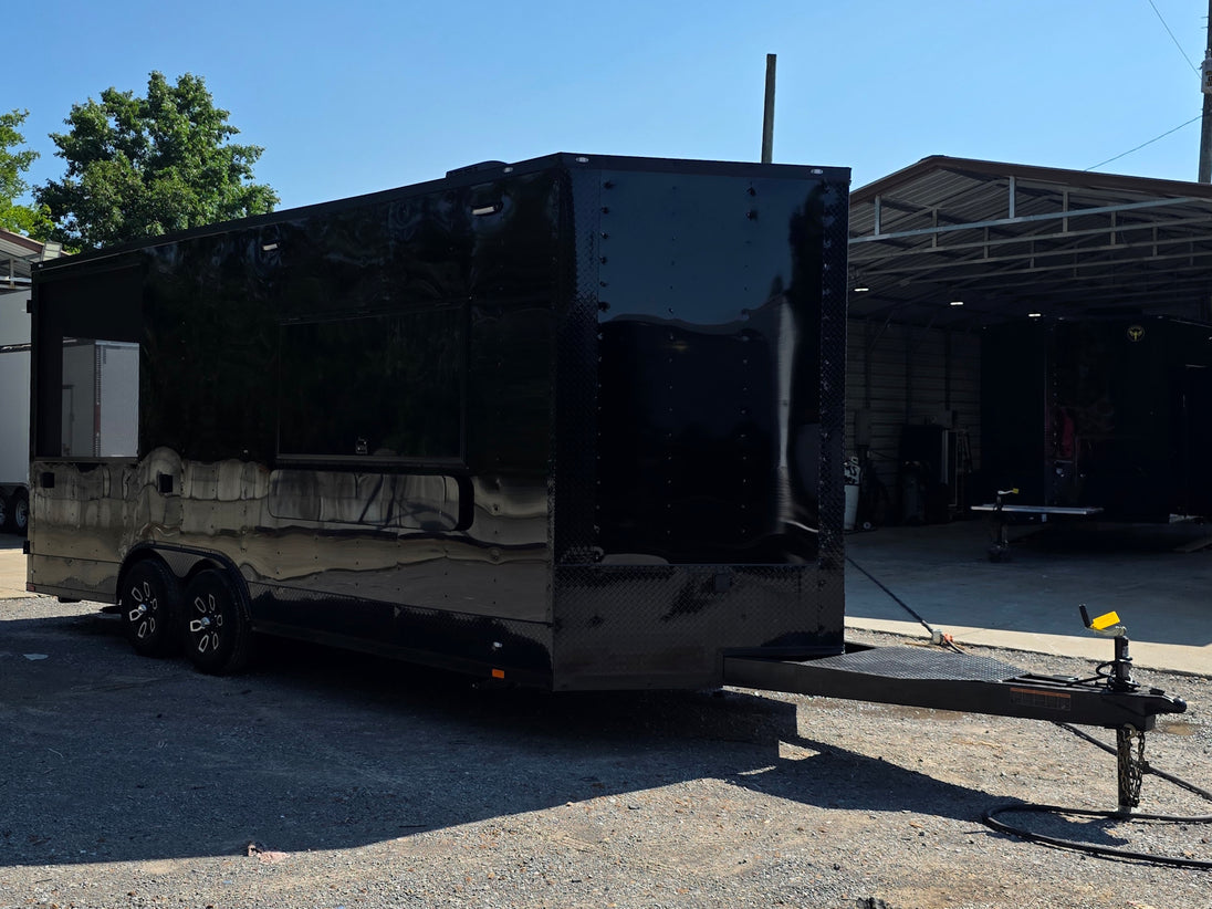 8.5' X 20' Food Event Concession Trailer with 6' Screened Porch Front left angle picture 