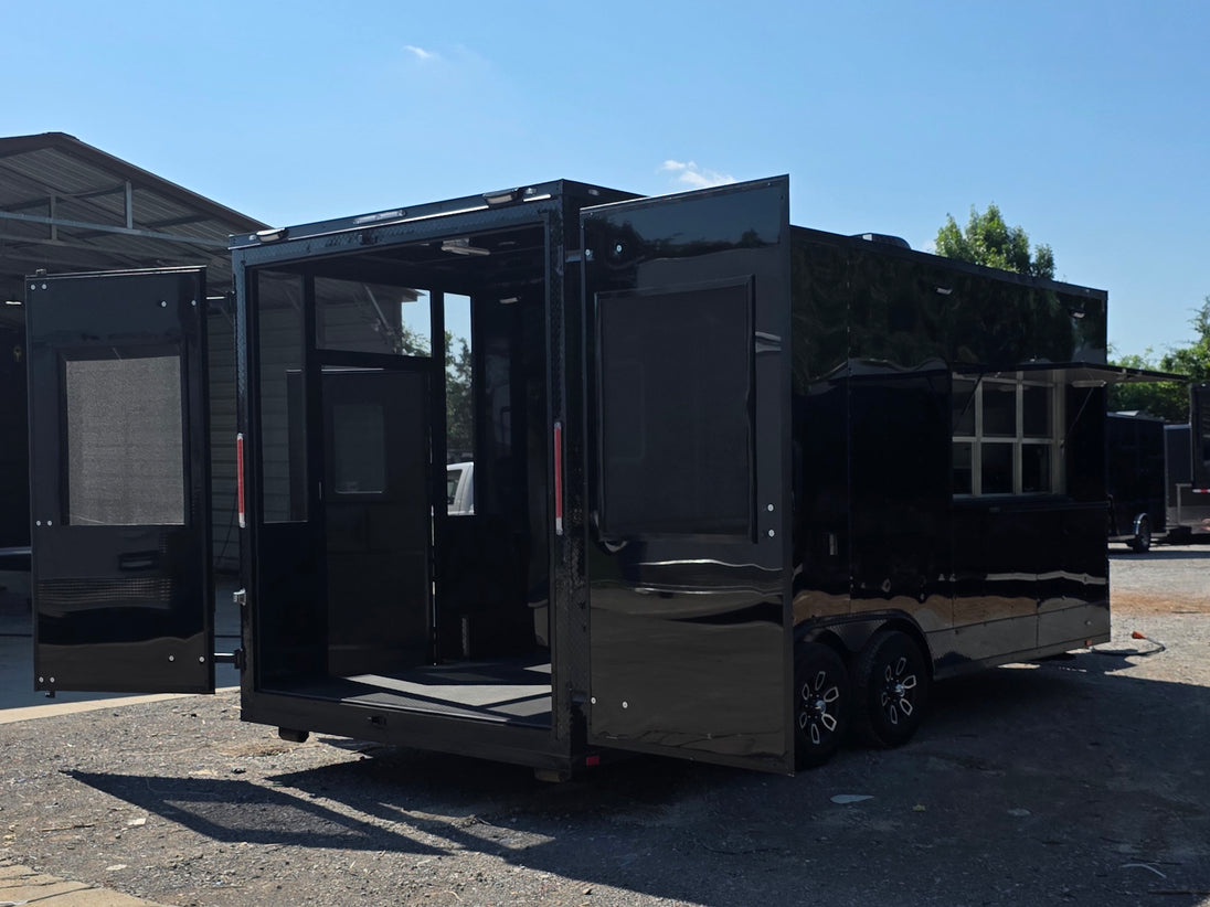 8.5' X 20' Food Event Concession Trailer with 6' Screened Porch Open back right angle picture 