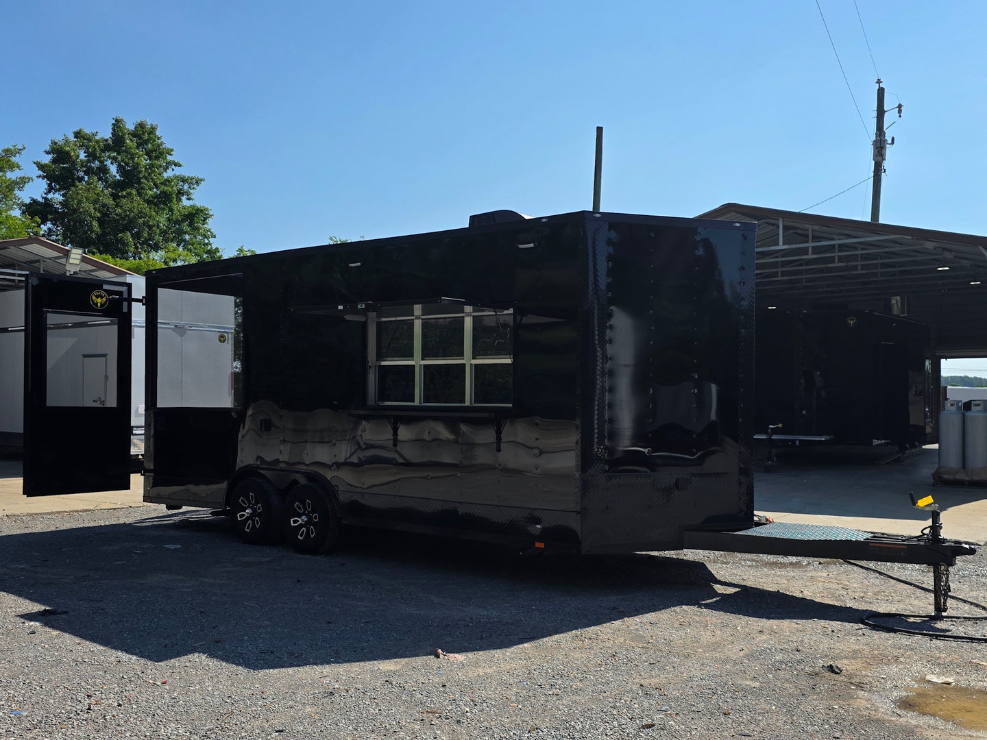 8.5' X 20' Food Event Concession Trailer with 6' Screened Porch Open front left angle picture 