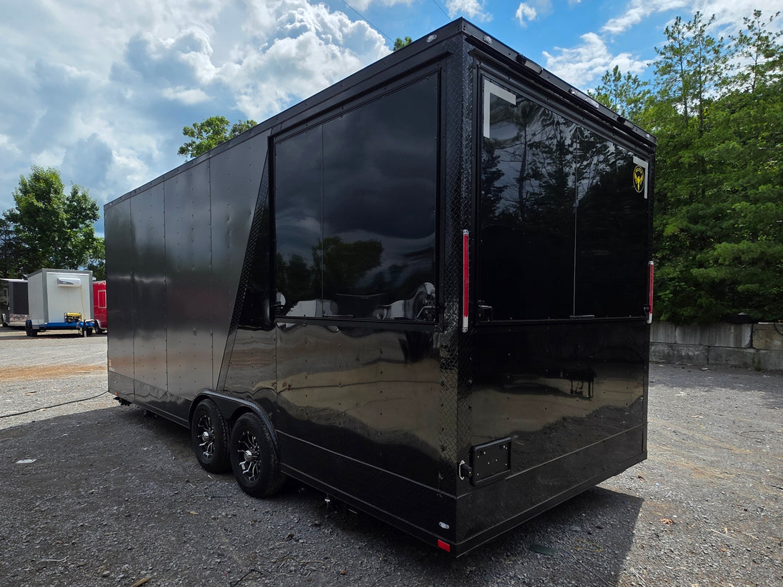 8.5' X 22' Concession Trailer Charcoal Grey and Black Two Tone Food Event Catering Back left angle picture 