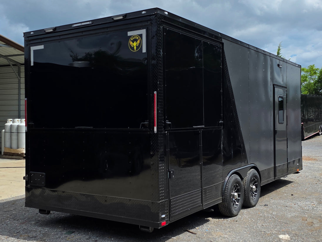 8.5' X 22' Concession Trailer Charcoal Grey and Black Two Tone Food Event Catering Back right angle picture 