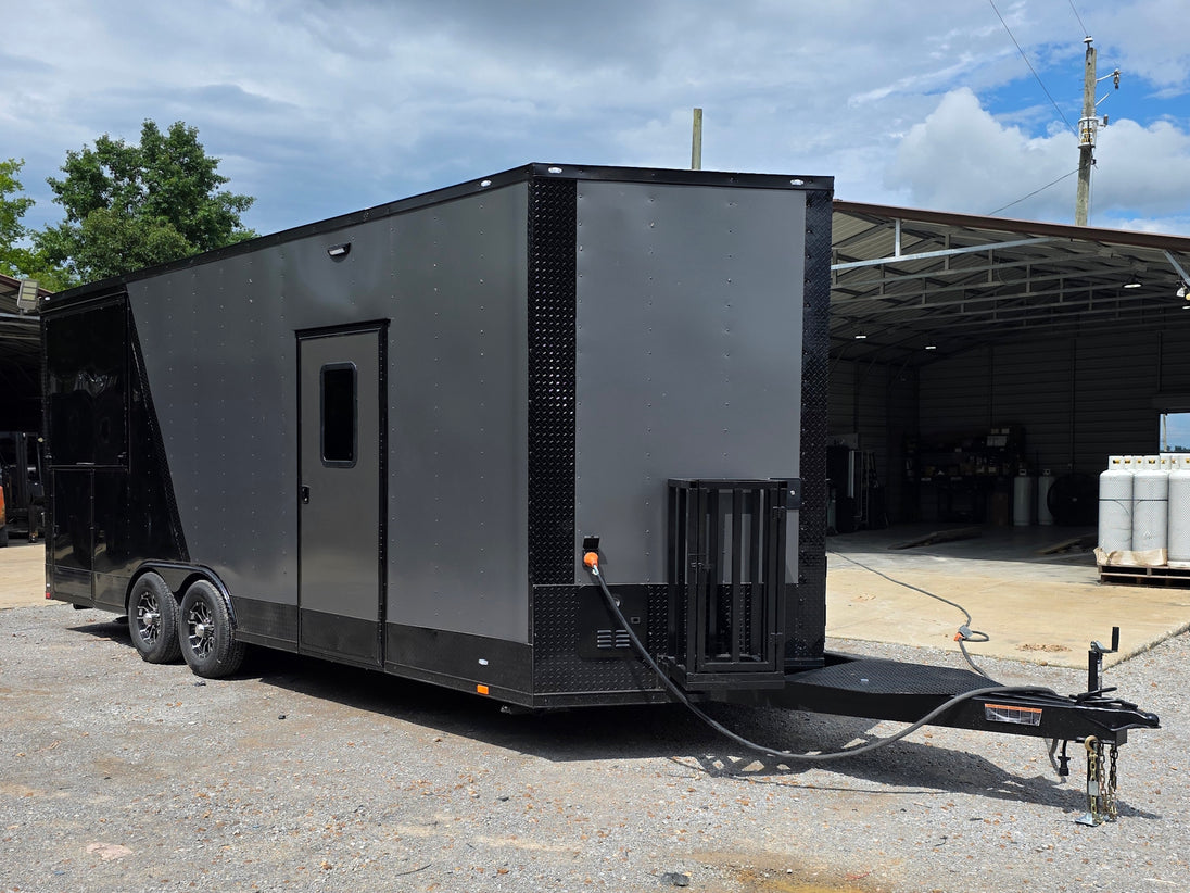 8.5' X 22' Concession Trailer Charcoal Grey and Black Two Tone Food Event Catering Front left angle picture 