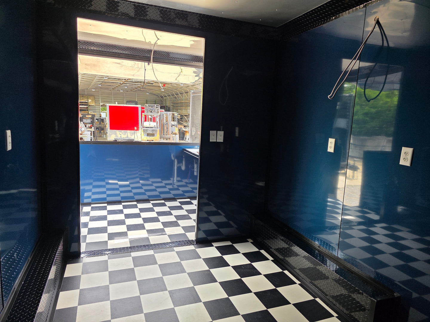 8.5' X 22' Concession Trailer Charcoal Grey and Black Two Tone Food Event Catering Interior front left angle picture 