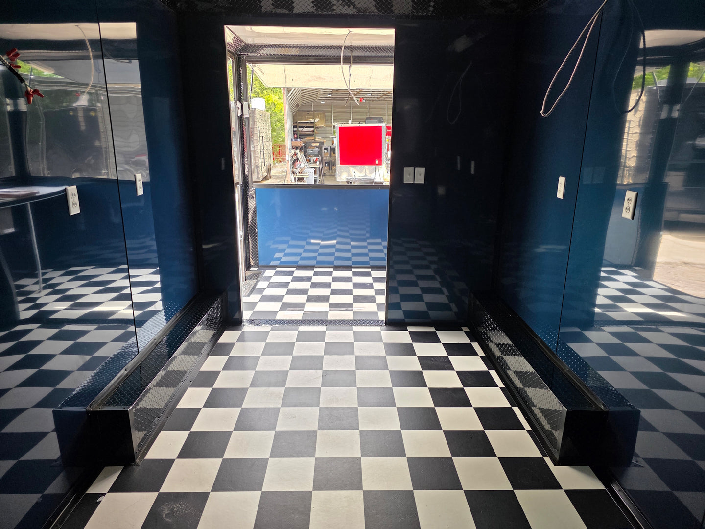 8.5' X 22' Concession Trailer Charcoal Grey and Black Two Tone Food Event Catering Interior front side picture 
