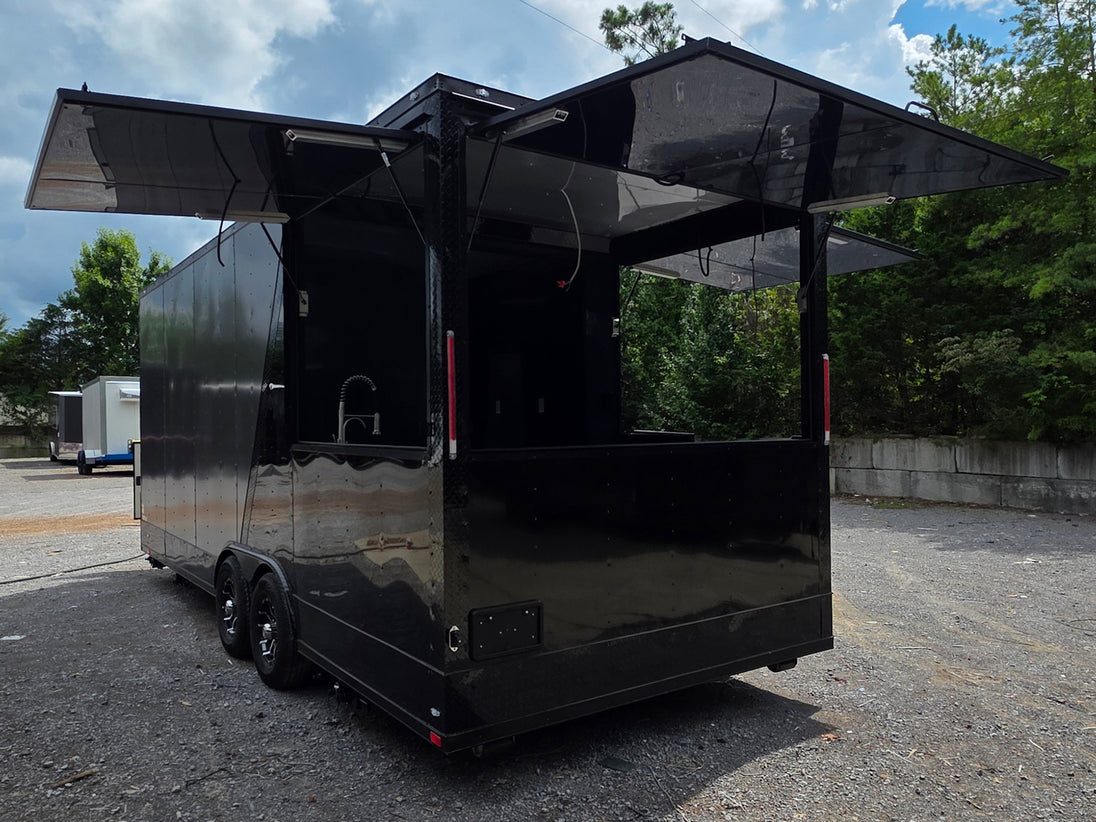 8.5' X 22' Concession Trailer Charcoal Grey and Black Two Tone Food Event Catering Back left angle picture 