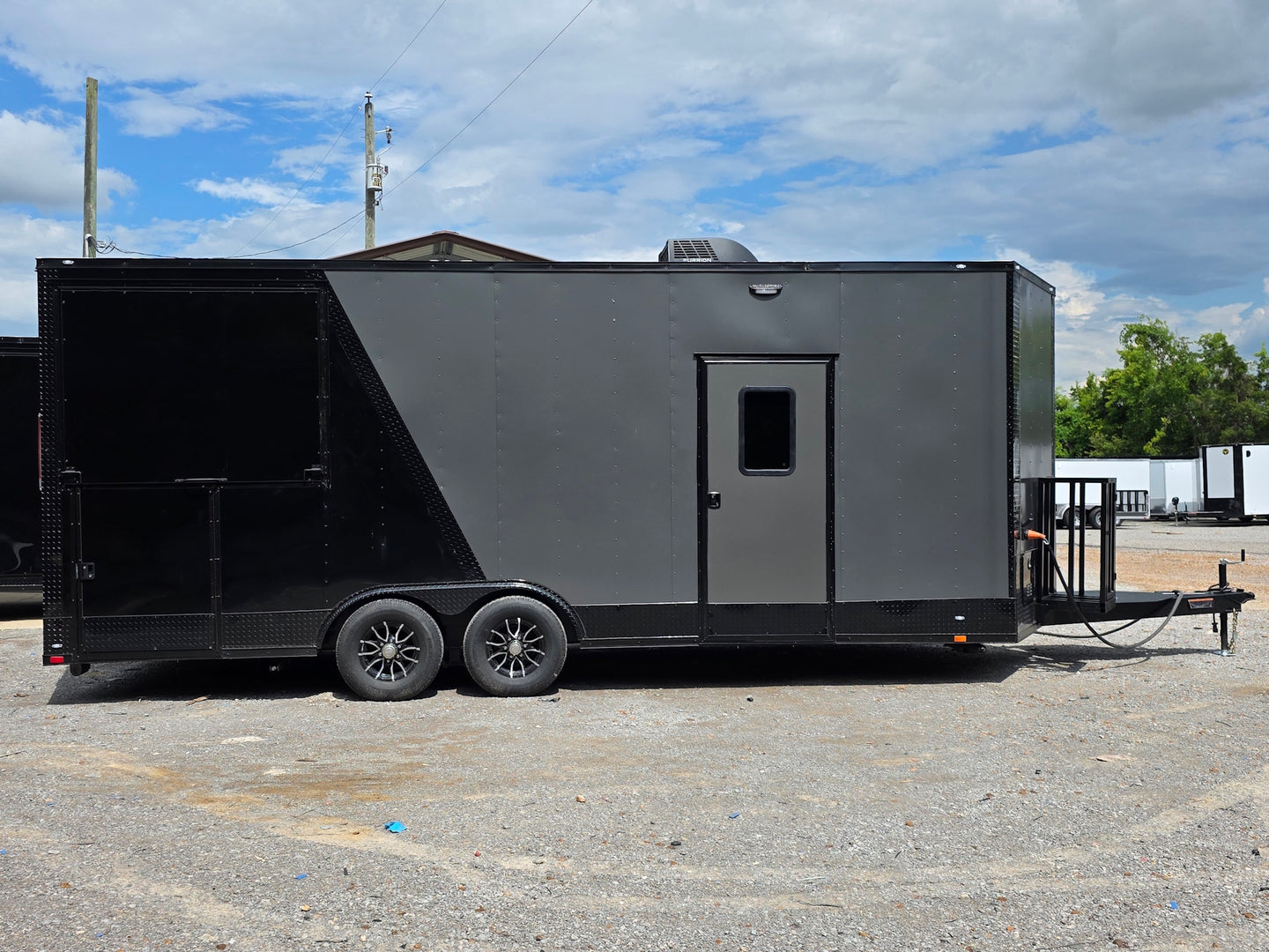 8.5' X 22' Concession Trailer Charcoal Grey and Black Two Tone Food Event Catering left side picture 