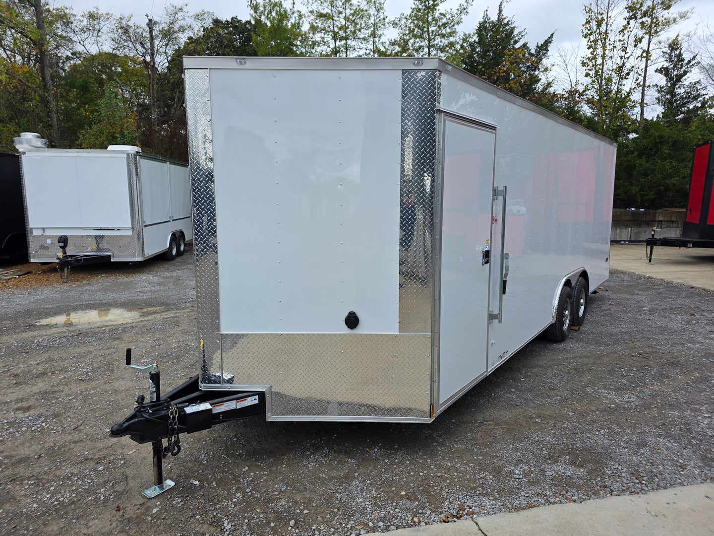 8.5' X 22' White Custom Concession Trailer Food Event Catering Drivers Side Front Corner 