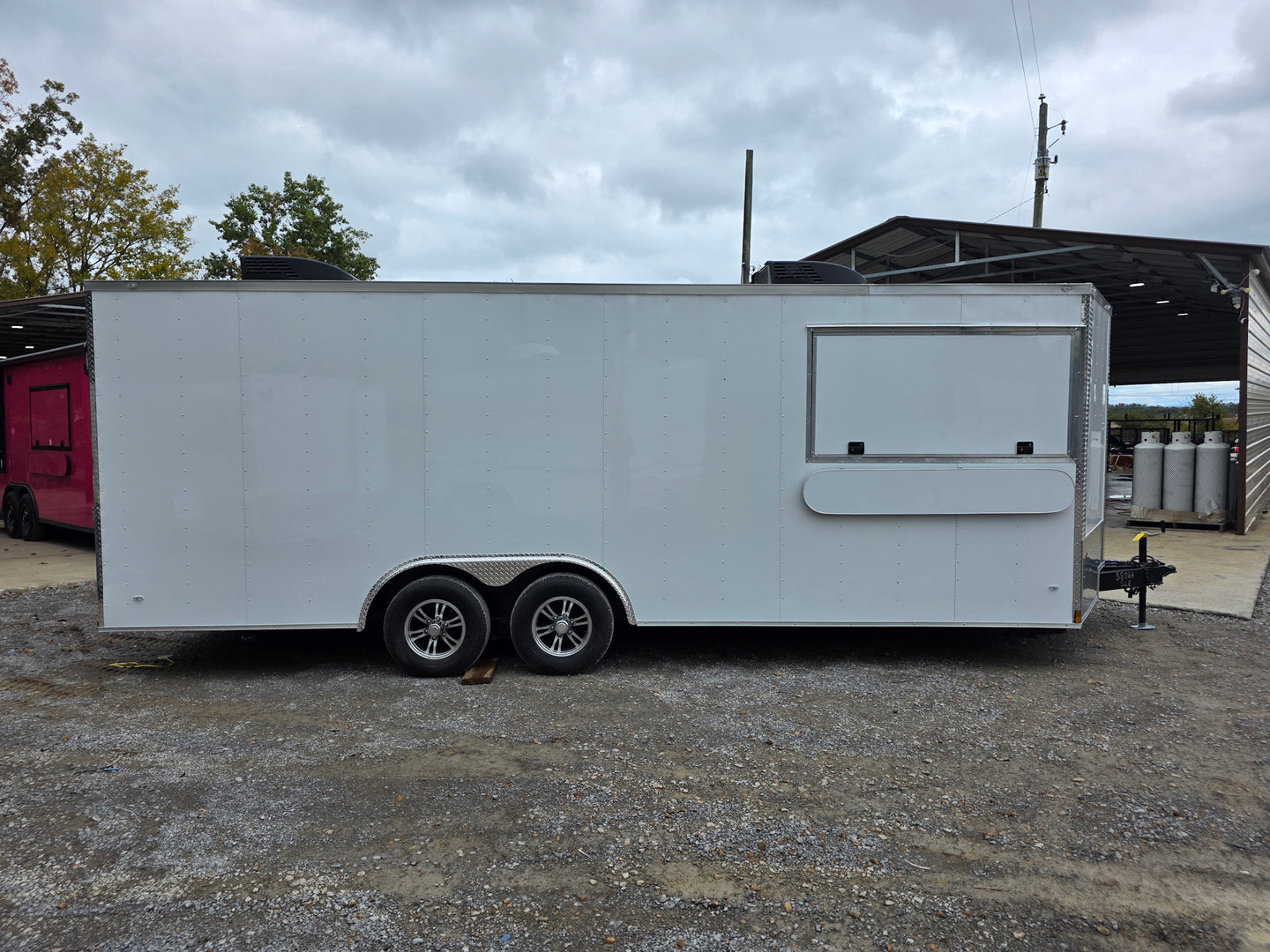 8.5' X 22' White Custom Concession Trailer Food Event Catering Passenger Side 