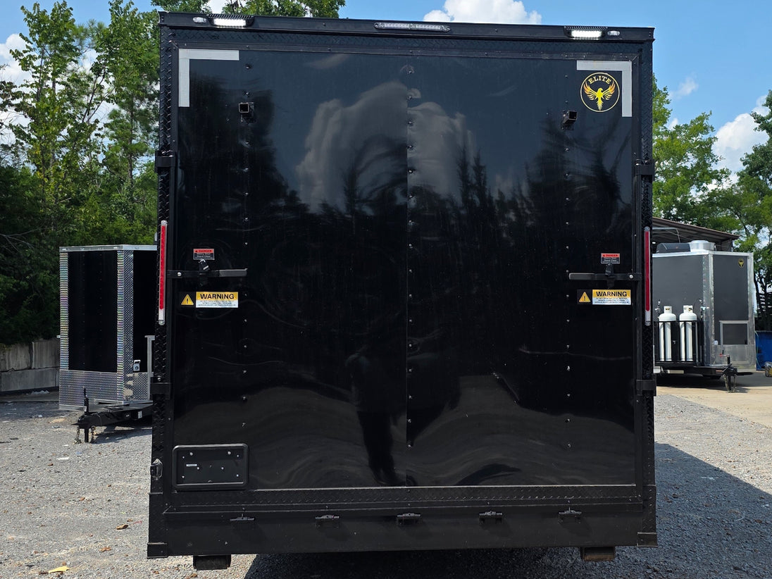 8.5' X 24' Black Custom Enclosed Trailer For Marketing and Showcase Events Back side picture 