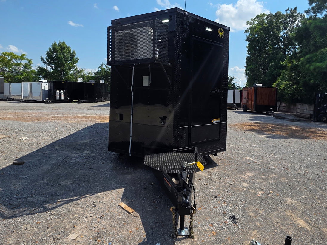 8.5' X 24' Black Custom Enclosed Trailer For Marketing and Showcase Events Front side picture 