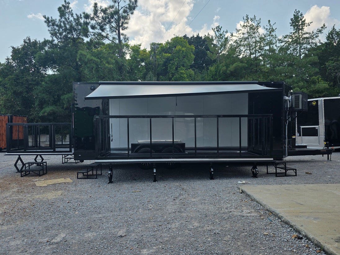 8.5' X 24' Black Custom Enclosed Trailer For Marketing and Showcase Events Open left side picture 