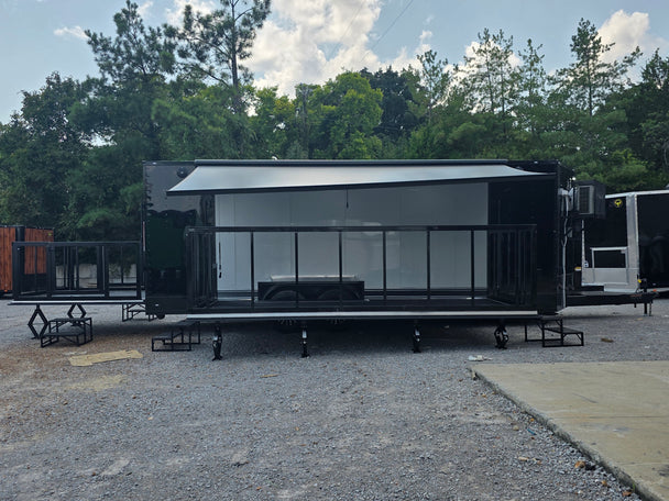 8.5' X 24' Black Custom Enclosed Trailer For Marketing and Showcase Events Open left side picture 
