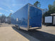 8.5' X 24' Cobalt Blue Stage & Event Marketing Concession Trailer Drivers Side View with trailer closed