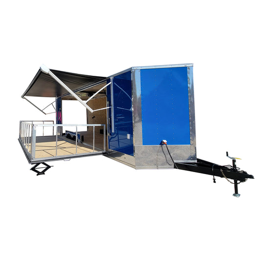 8.5' X 24' Cobalt Blue Stage & Event Marketing Concession Trailer White Background Image