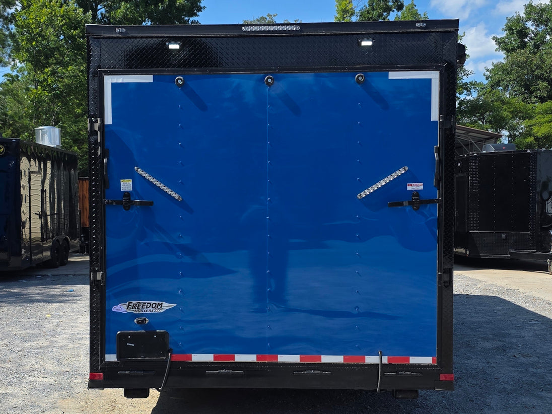 8.5' X 24' Concession Trailer Cobalt Blue With Black Out Trim Stage and Event Marketing Back side picture 