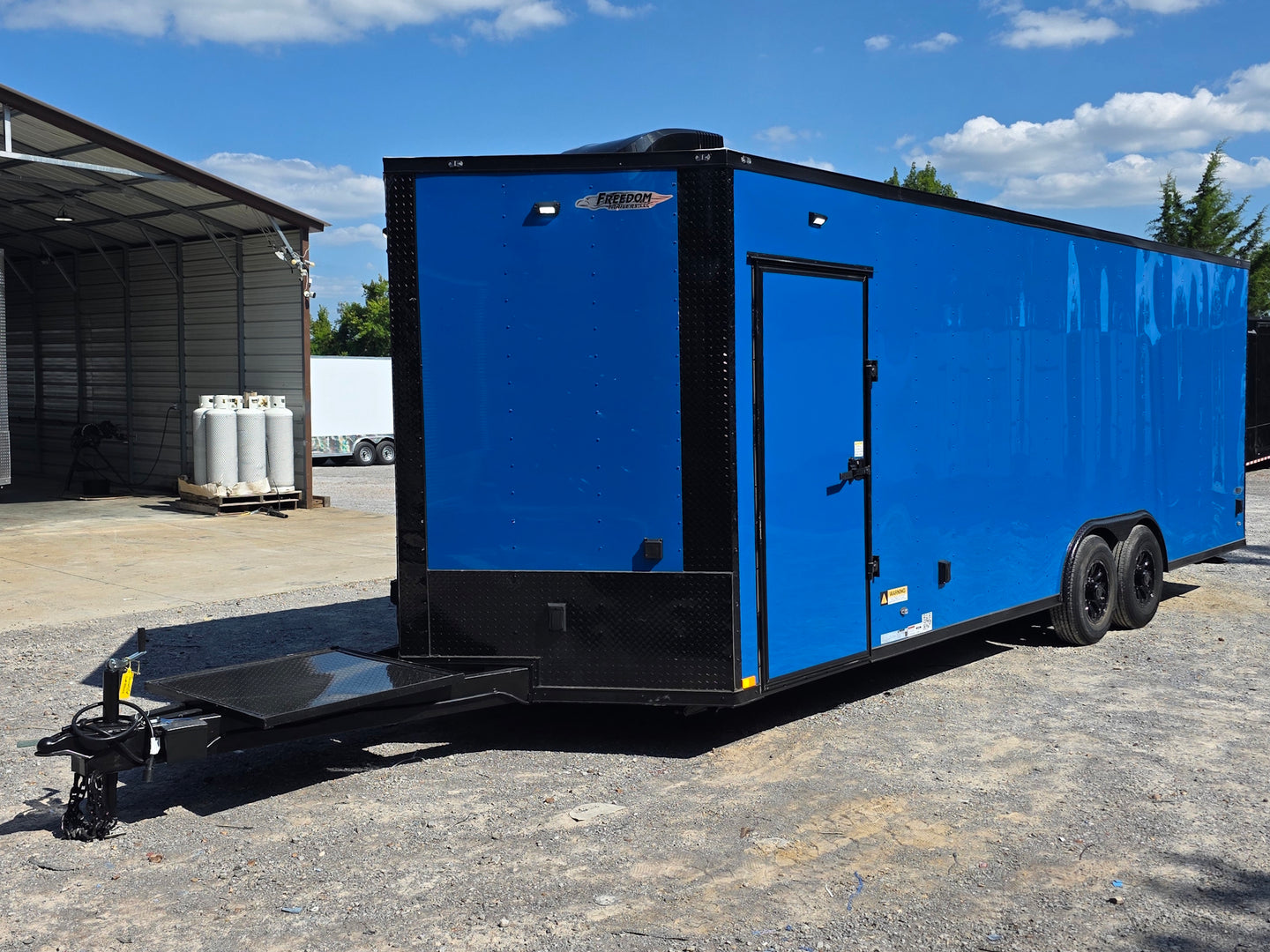 8.5' X 24' Concession Trailer Cobalt Blue With Black Out Trim Stage and Event Marketing Front right angle picture 