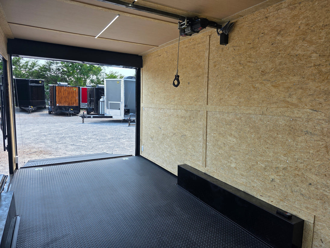 8.5' X 24' Concession Trailer Cobalt Blue With Black Out Trim Stage and Event Marketing Interior front left angle picture 