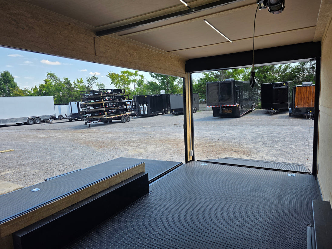 8.5' X 24' Concession Trailer Cobalt Blue With Black Out Trim Stage and Event Marketing Interior front right angle picture 