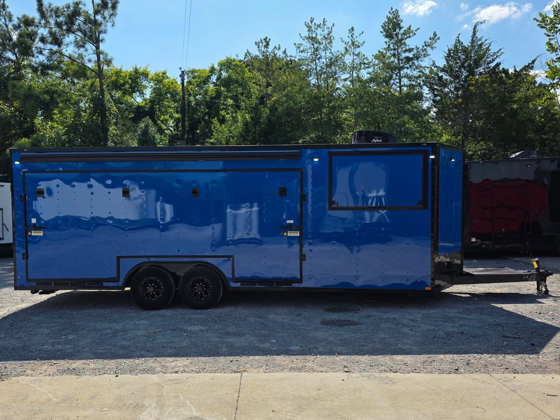 8.5' X 24' Concession Trailer Cobalt Blue With Black Out Trim Stage and Event Marketing Left side picture 
