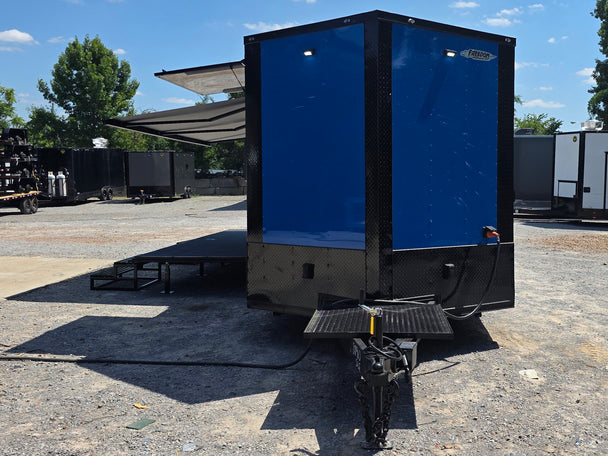 8.5' X 24' Concession Trailer Cobalt Blue With Black Out Trim Stage and Event Marketing Open front side picture 