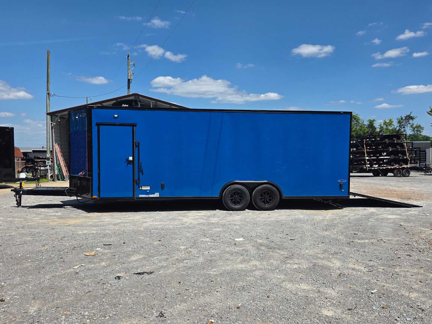 8.5' X 24' Concession Trailer Cobalt Blue With Black Out Trim Stage and Event Marketing Open right side picture 