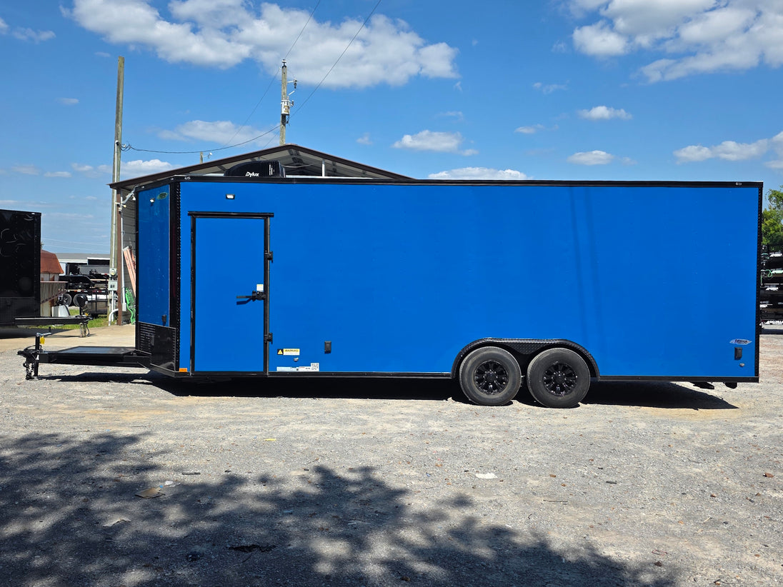 8.5' X 24' Concession Trailer Cobalt Blue With Black Out Trim Stage and Event Marketing Right side picture 