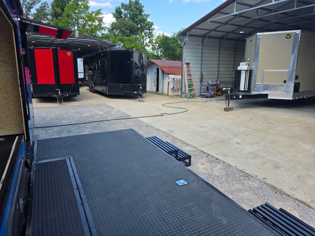 8.5' X 24' Concession Trailer Cobalt Blue With Black Out Trim Stage and Event Marketing Stage back left angle picture 