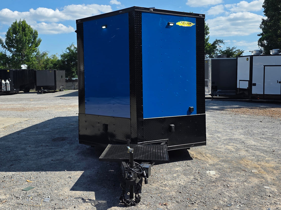 8.5' X 24' Concession Trailer Cobalt Blue With Black Out Trim Stage and Event Marketing front side picture 