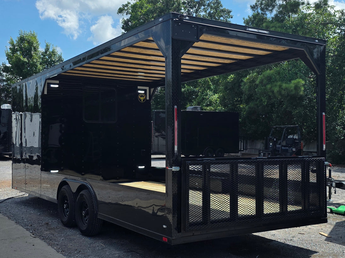 8.5' X 24' Custom Black Hybrid Enclosed Trailer (2) 5,200 lb Axles Back left angle picture 