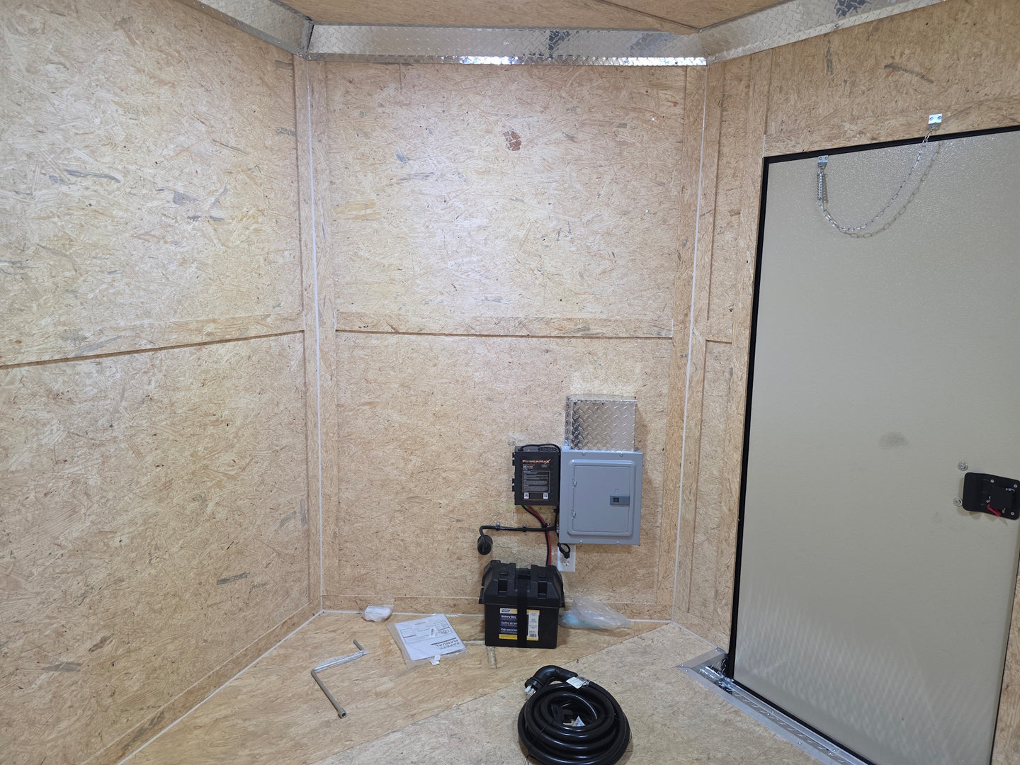 8.5' X 24' Custom Black Hybrid Enclosed Trailer (2) 5,200 lb Axles Interior back left angle picture 