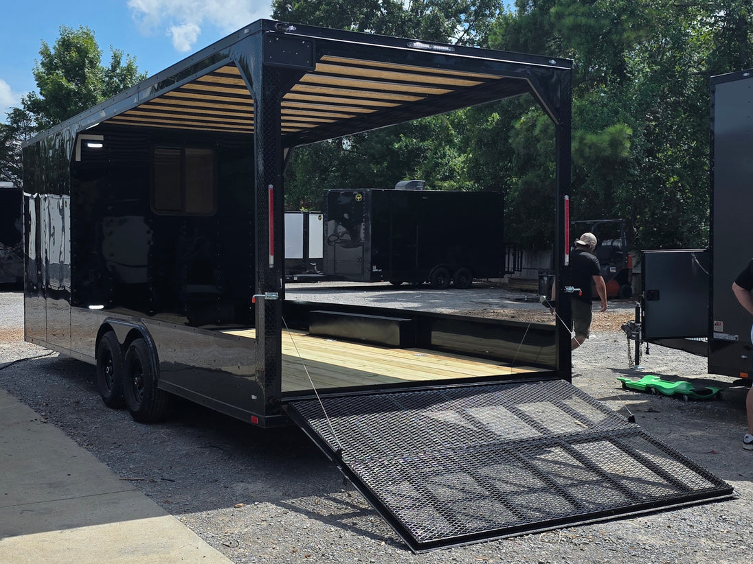 8.5' X 24' Custom Black Hybrid Enclosed Trailer (2) 5,200 lb Axles Back left angle picture 