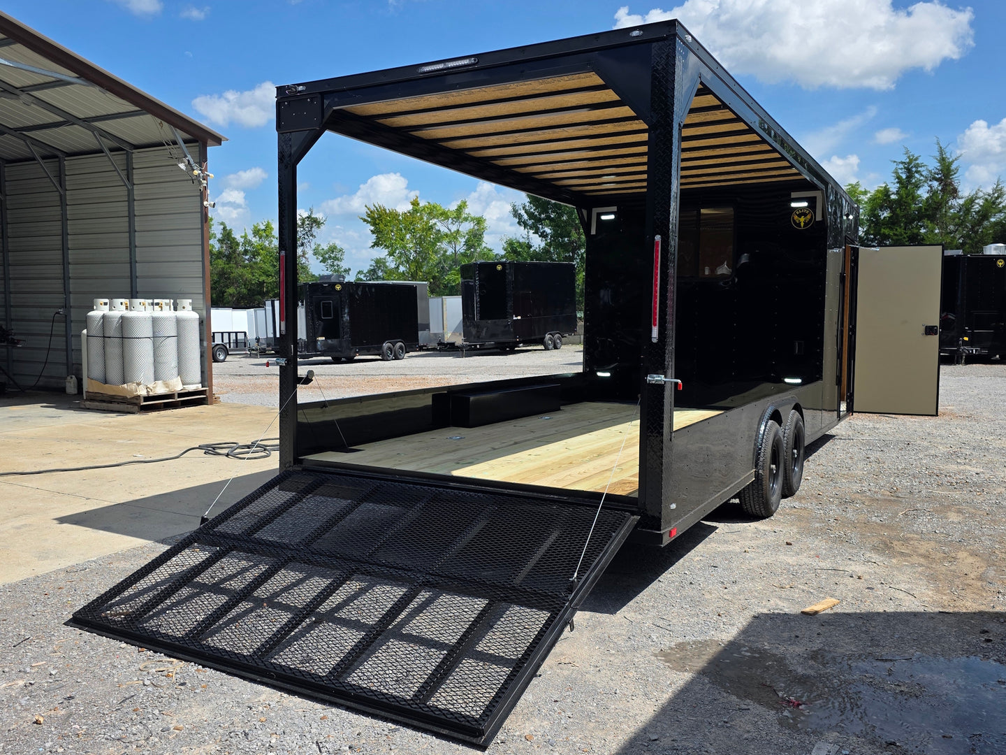 8.5' X 24' Custom Black Hybrid Enclosed Trailer (2) 5,200 lb Axles Back right angle picture 