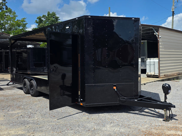 8.5' X 24' Custom Black Hybrid Enclosed Trailer (2) 5,200 lb Axles Front left angle picture