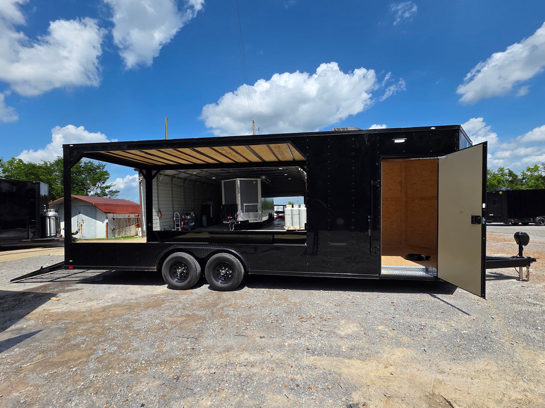 8.5' X 24' Custom Black Hybrid Enclosed Trailer (2) 5,200 lb Axles Open left angle picture 